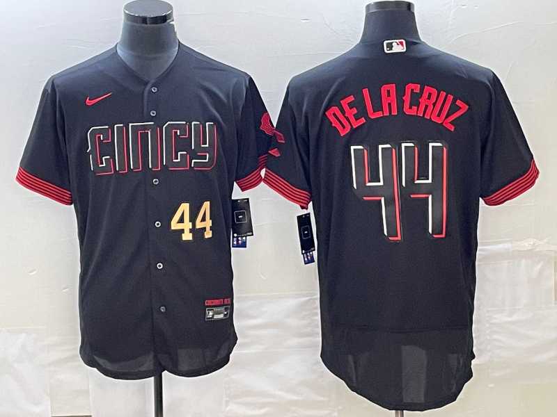 Mens Cincinnati Reds #44 Elly De La Cruz Number Black 2023 City Connect Cool Base Stitched Jersey